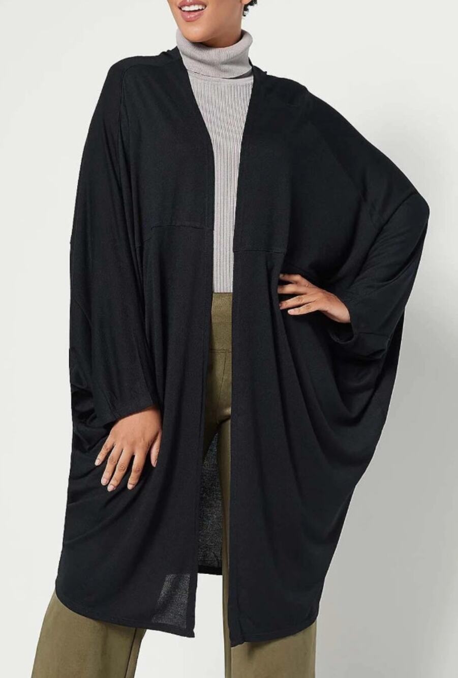 Attitudes by Renee Global Illusions Casknit Cocoon Cardigan Black, Medium